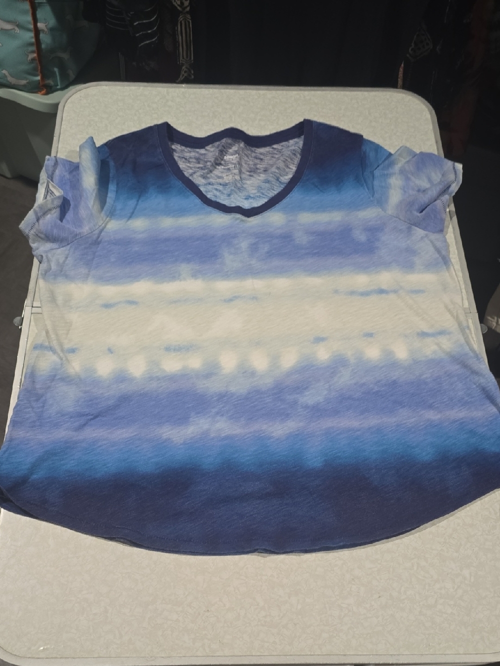 Sonoma Blue and White Ombre V-Neck Short Sleeve Top Size 1X - Picture 9 of 13